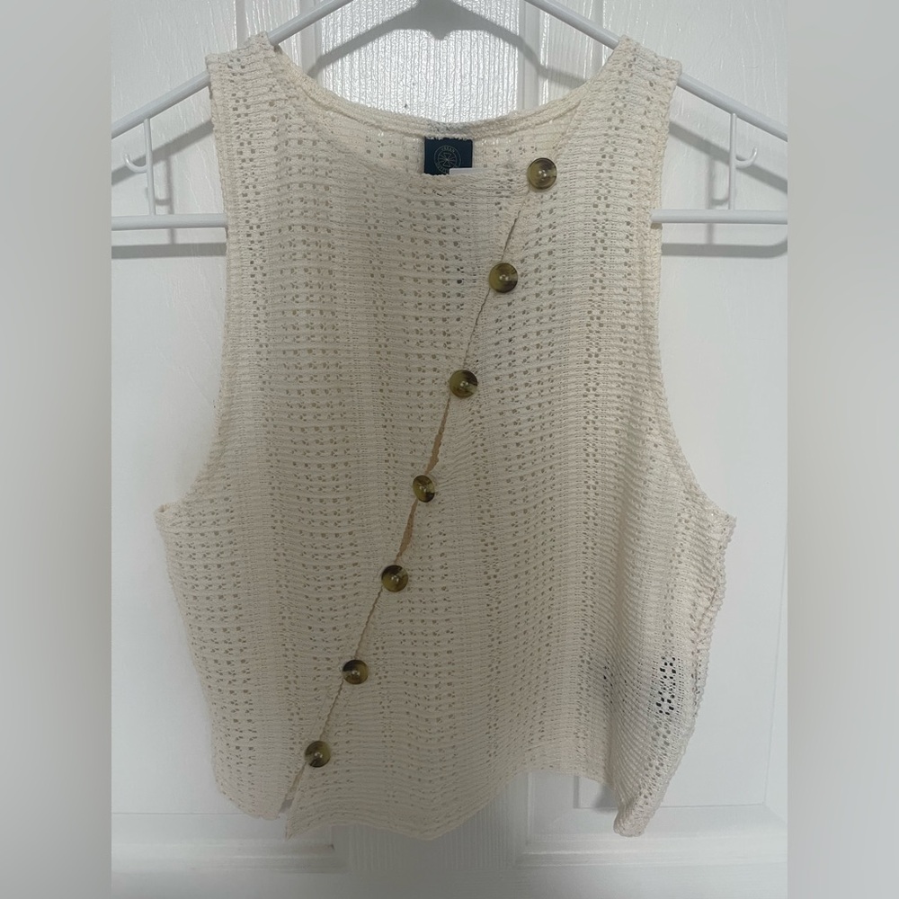 Urban Outfitters Cream Knit Diagonal Button Crop Tank - Picture 2 of 4